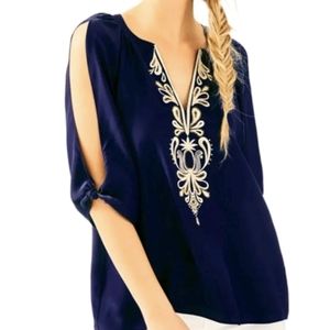 Lilly Pulitzer Bryce silk tunic top in true navy